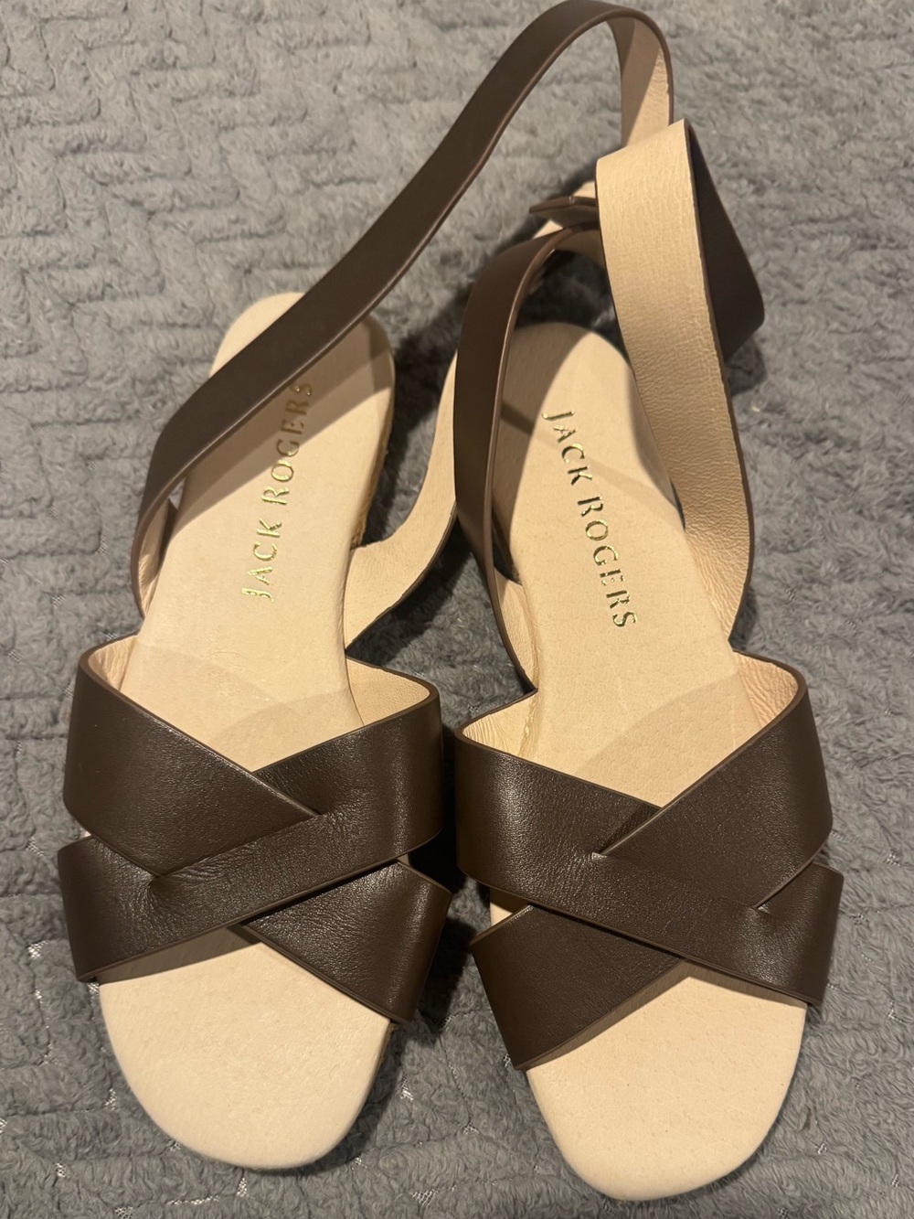 Jack Rogers Brown Leather Crisscross Slingback Sandals